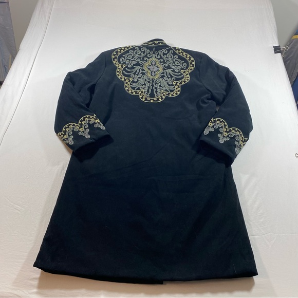 Carol Cohen Embroidered Boho Coat black faux Suede Women’s coat pockets Jacket L - Picture 10 of 14